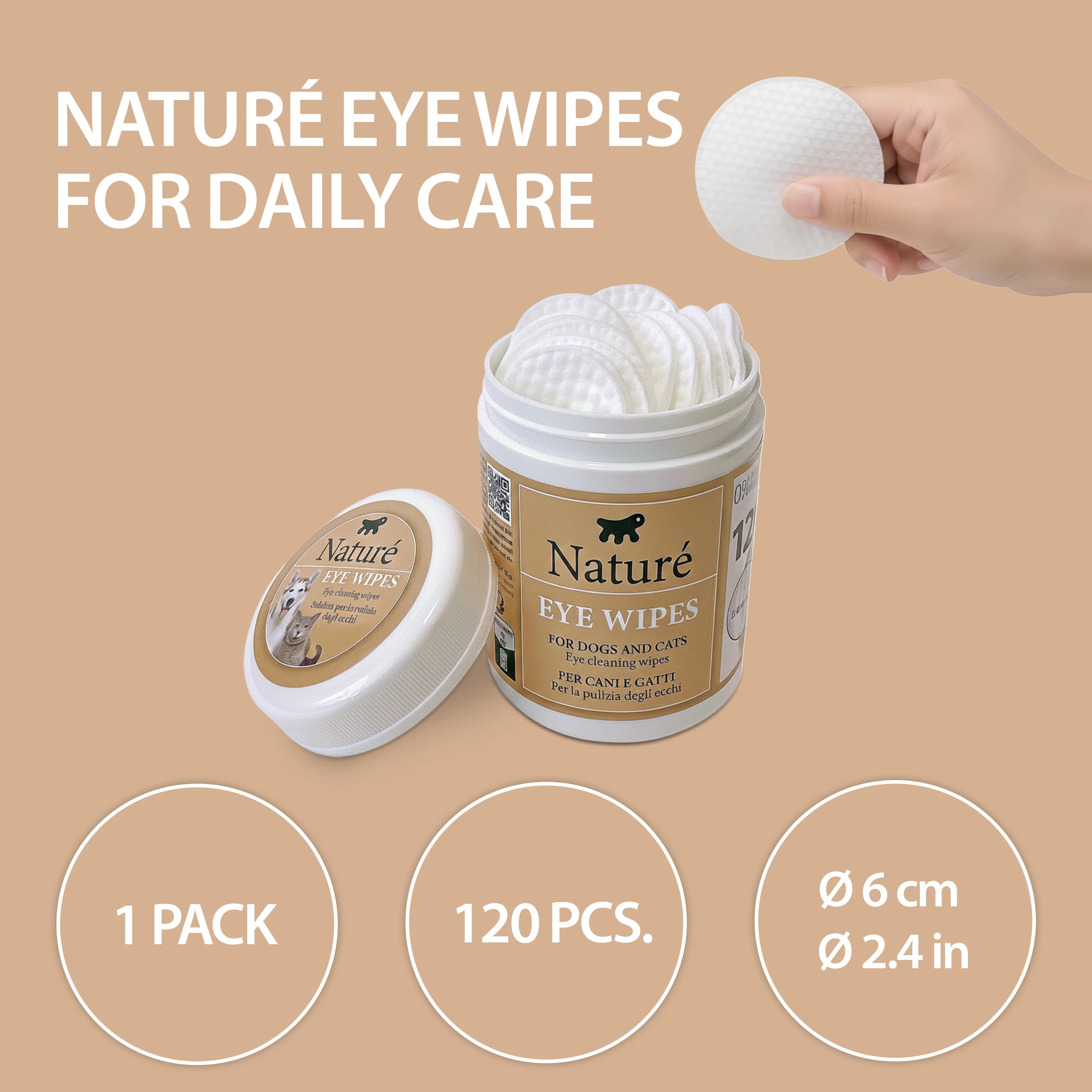 NATURÉ LINGETTES NETTOYANTES POUR LES YEUX – POUR CHIENS ET CHATS (120) - Image 2